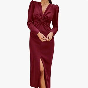 PRETTYGARDEN Long Puff Sleeve Maxi Dresses V Neck Twist - XL